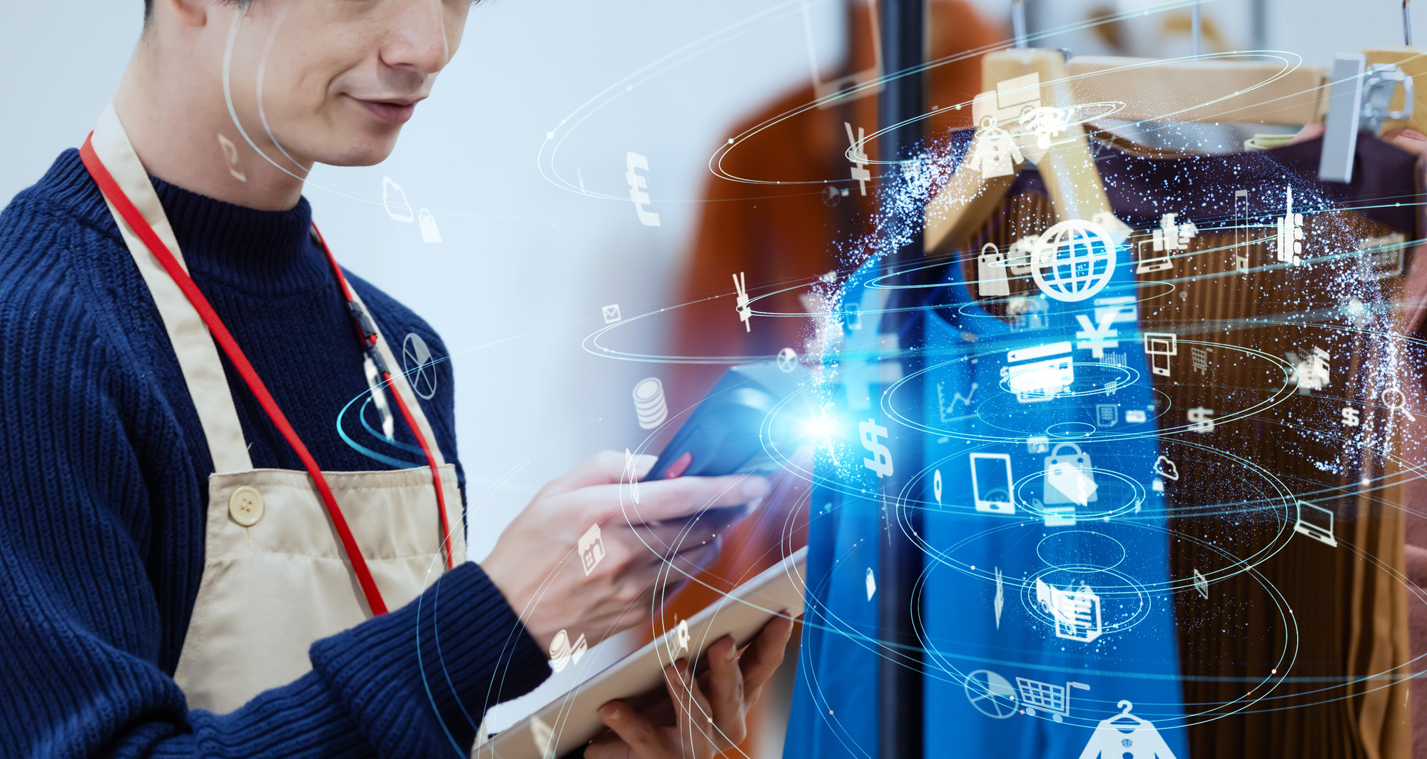 在庫管理システムと在庫を管理する様子