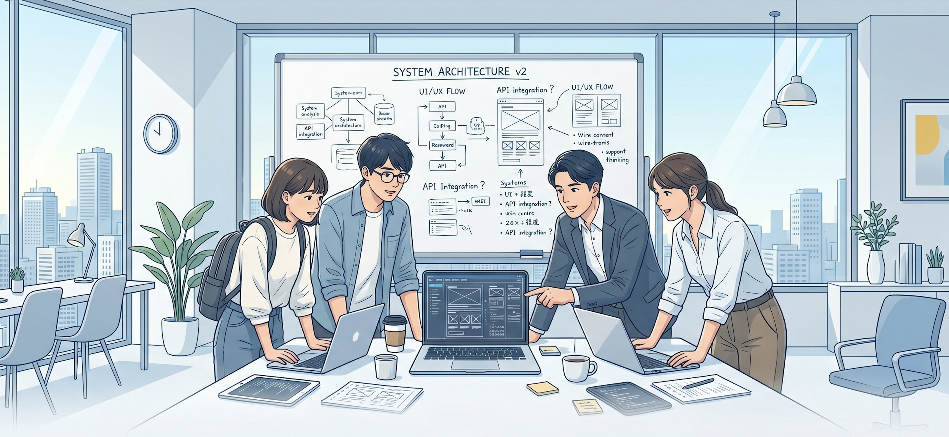 情報系大学生と現役のITエンジニアがフラットな関係でノートPCを見ながら真剣に議論し、共に正解を探す現場